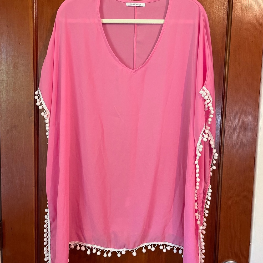 Hot Pink Poncho Style Beach Coverup